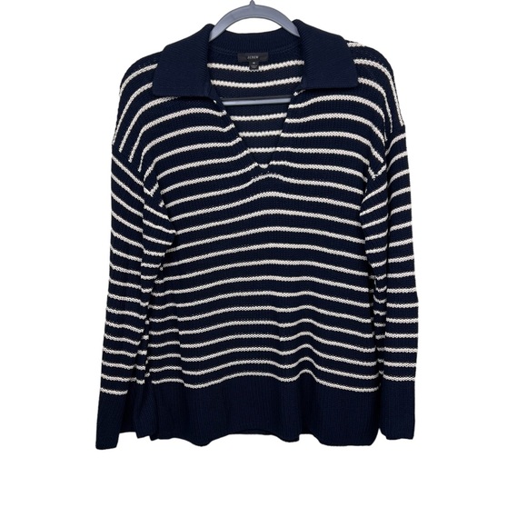 J Crew Relaxed Collared Sweater in Stripe Navy Blue Size M - Picture 3 of 10